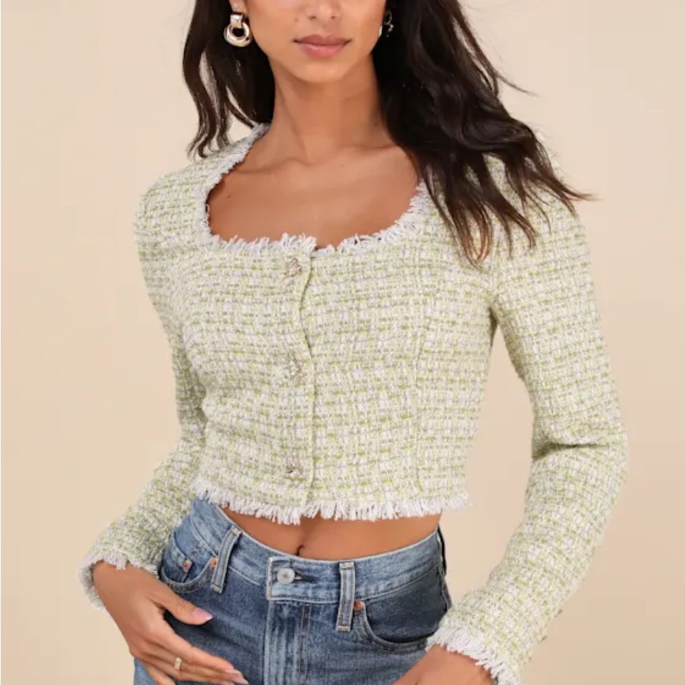 NEW Lulu’s Upscale Green Tweed Crop Jacket